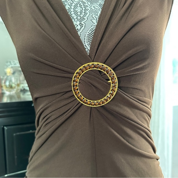 Candie’s Brown Sleeveless Ring Detail Midi Dress L Glam Mob Wife Cocktail Party - Picture 4 of 16